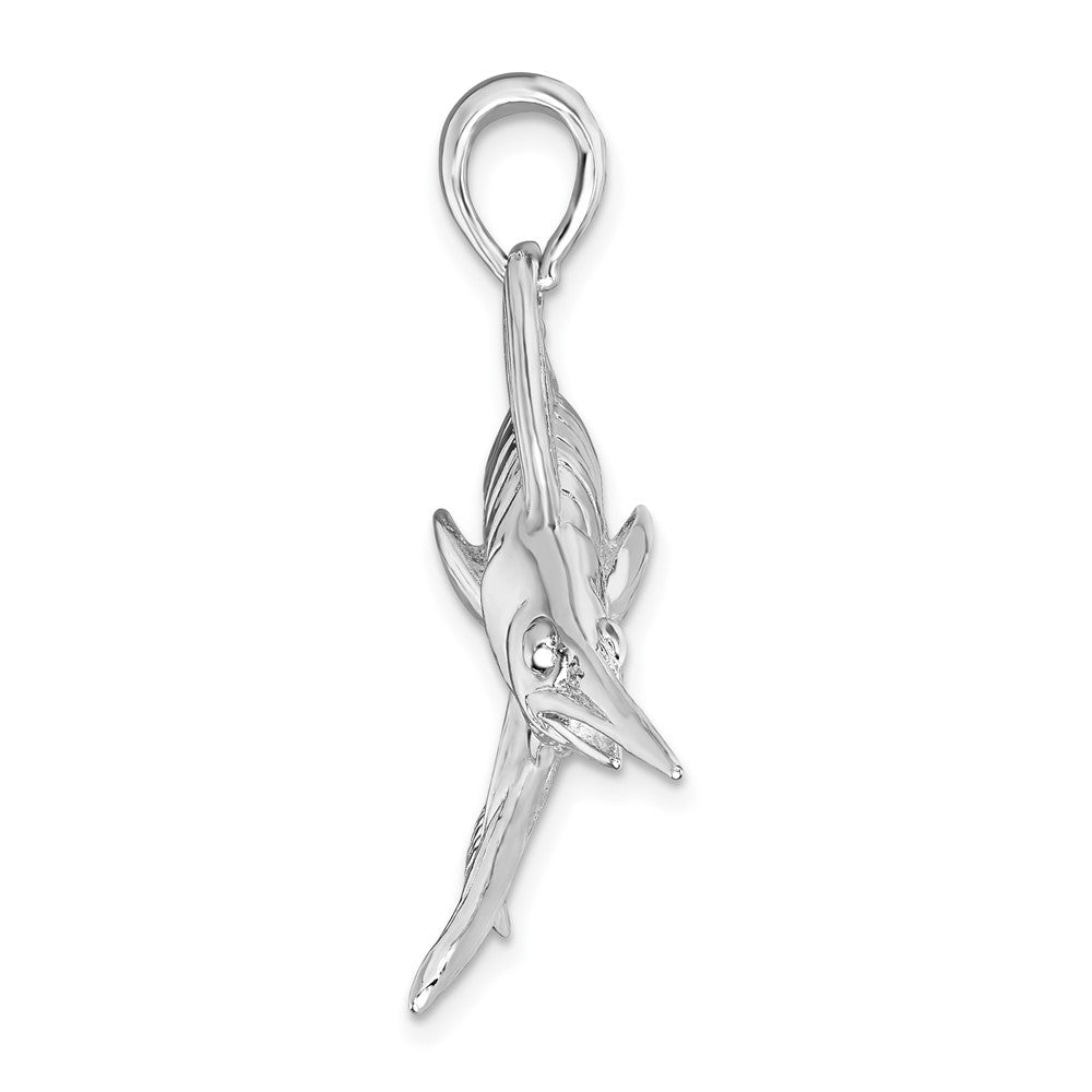 Sterling Silver Rhodium-plated Polished/Satin 3D White Marlin Pendant