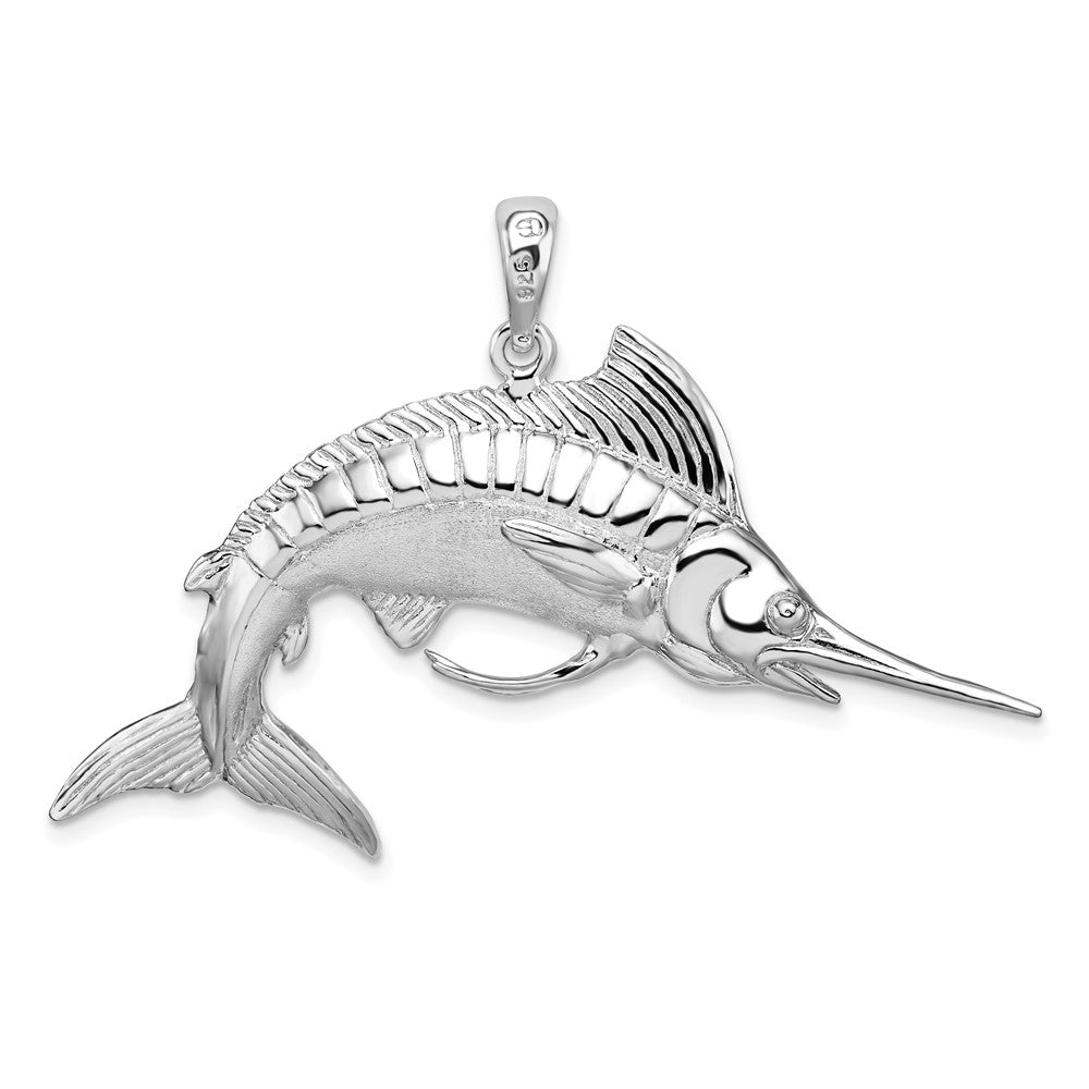 Sterling Silver Rhodium-plated Polished/Satin 3D White Marlin Pendant