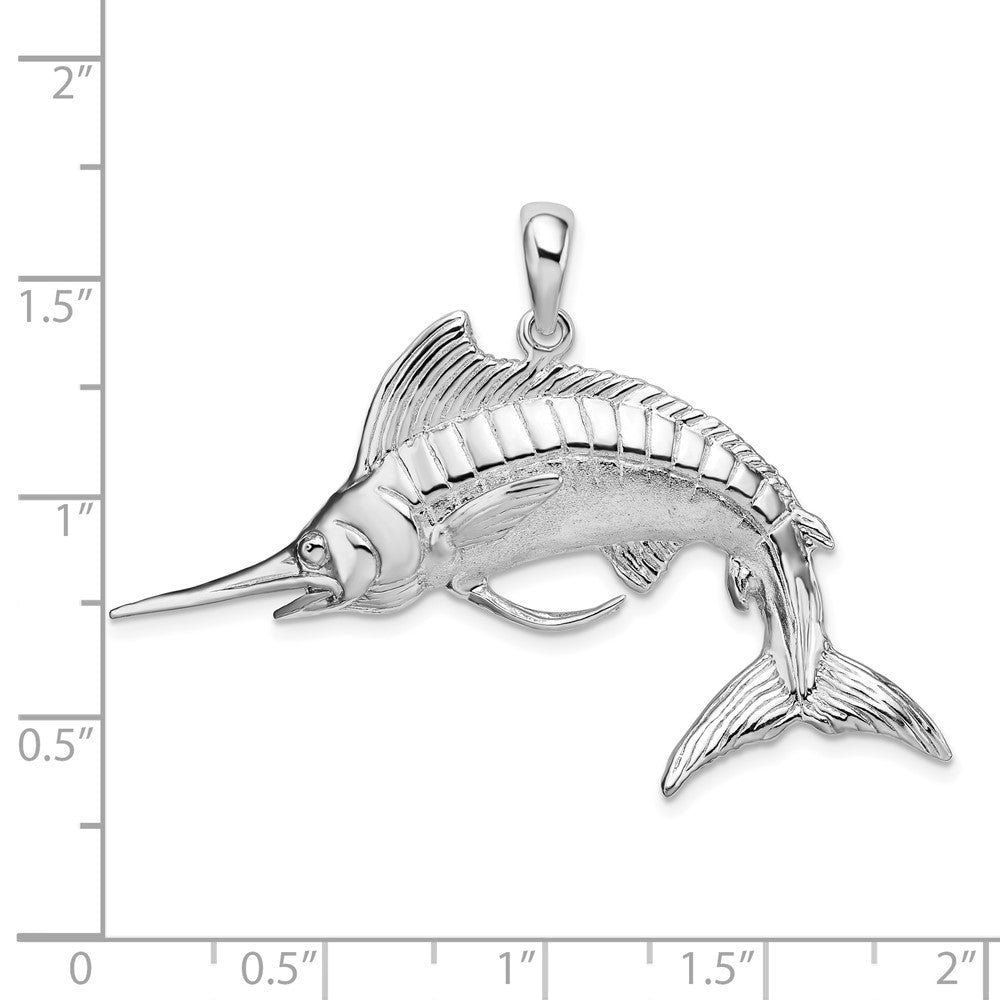 Sterling Silver Rhodium-plated Polished/Satin 3D White Marlin Pendant
