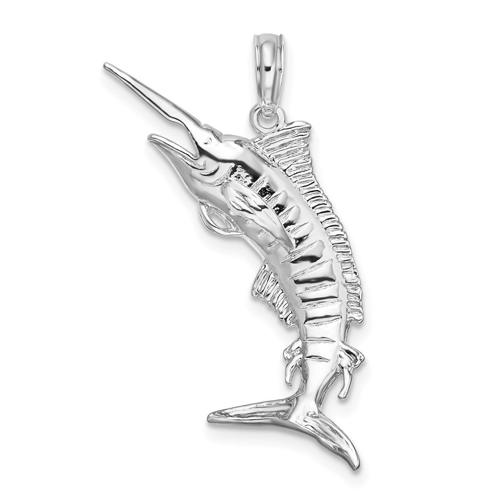 Sterling Silver Rhodium-plated Polished 3D Blue Marlin Pendant