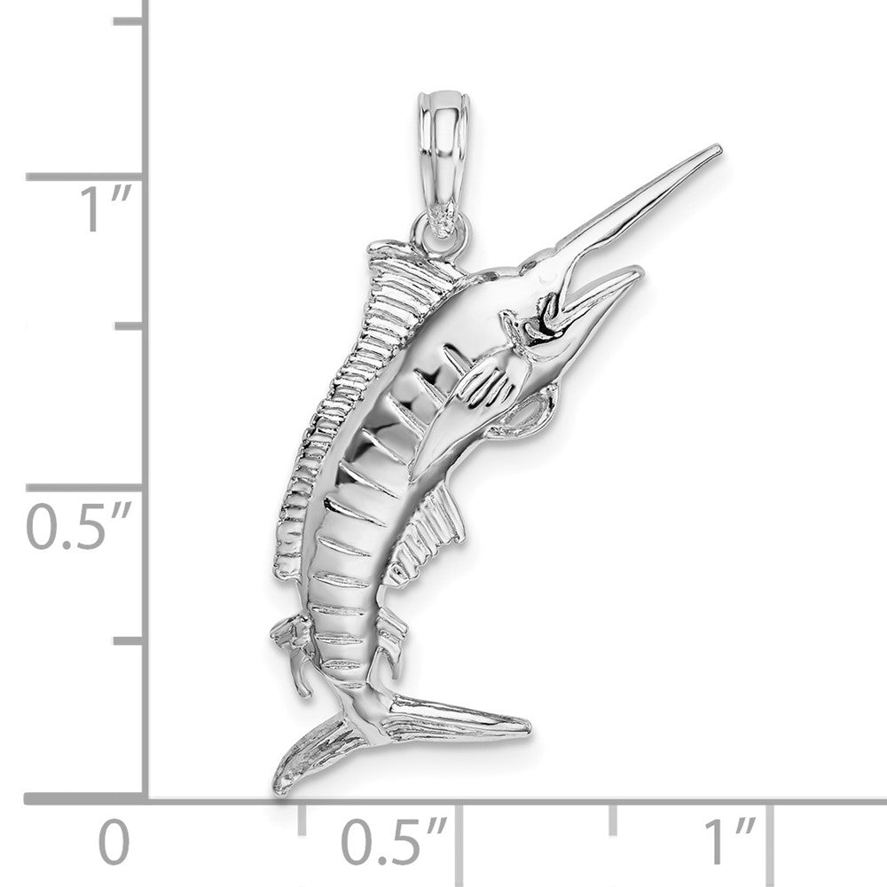 Sterling Silver Rhodium-plated Polished 3D Blue Marlin Pendant