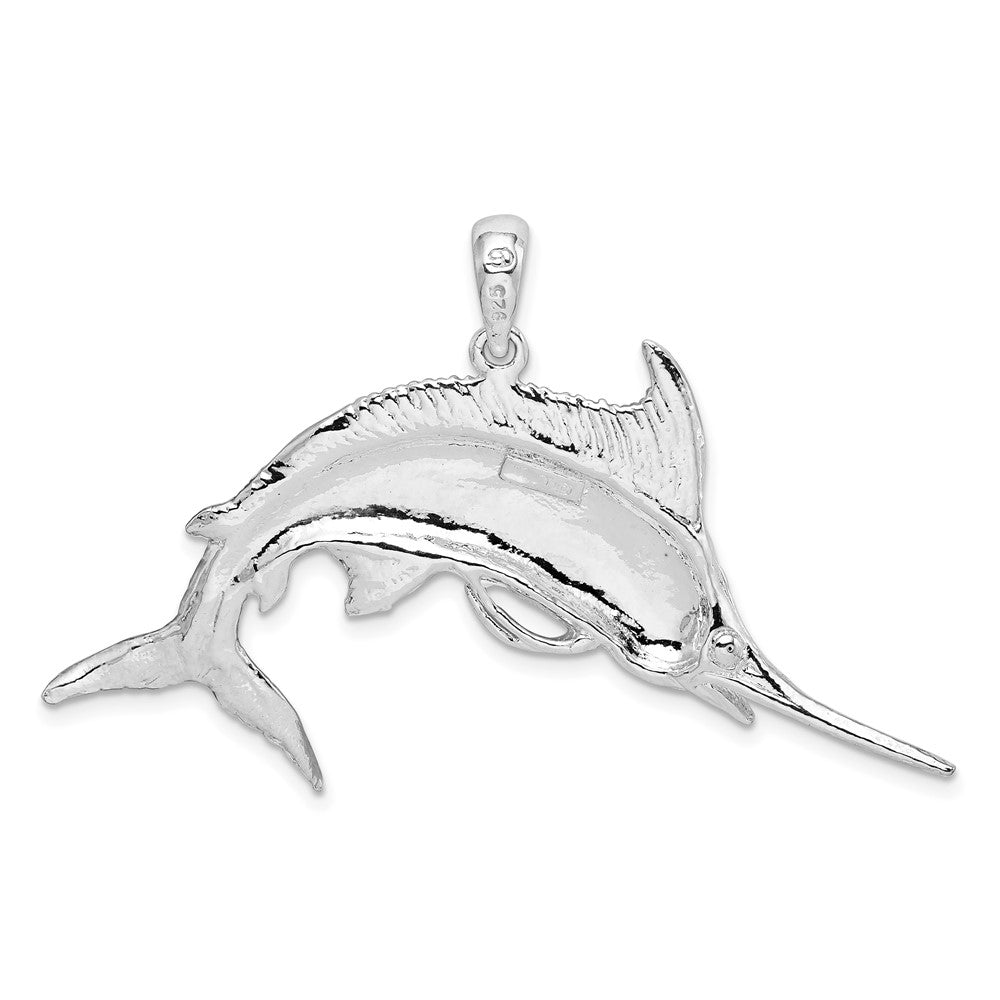 Sterling Silver Rhodium-plated Polished and Satin Blue Marlin Pendant