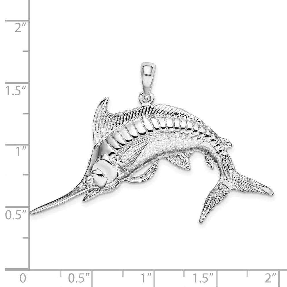 Sterling Silver Rhodium-plated Polished and Satin Blue Marlin Pendant