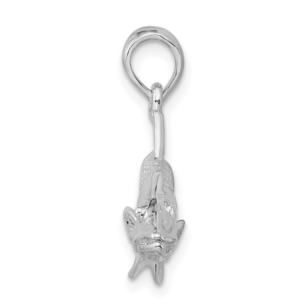 Sterling Silver Rhodium-plated Polished 3D Snook Fish Pendant