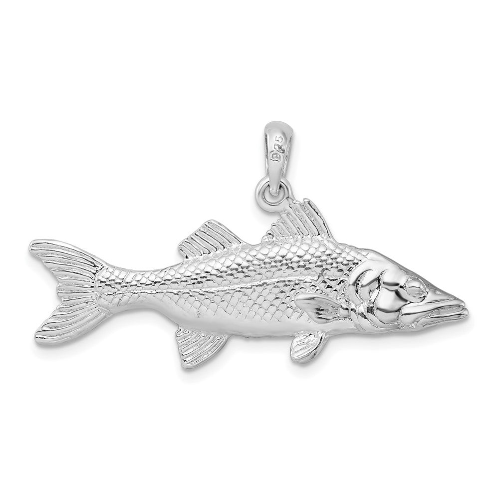 Sterling Silver Rhodium-plated Polished 3D Snook Fish Pendant