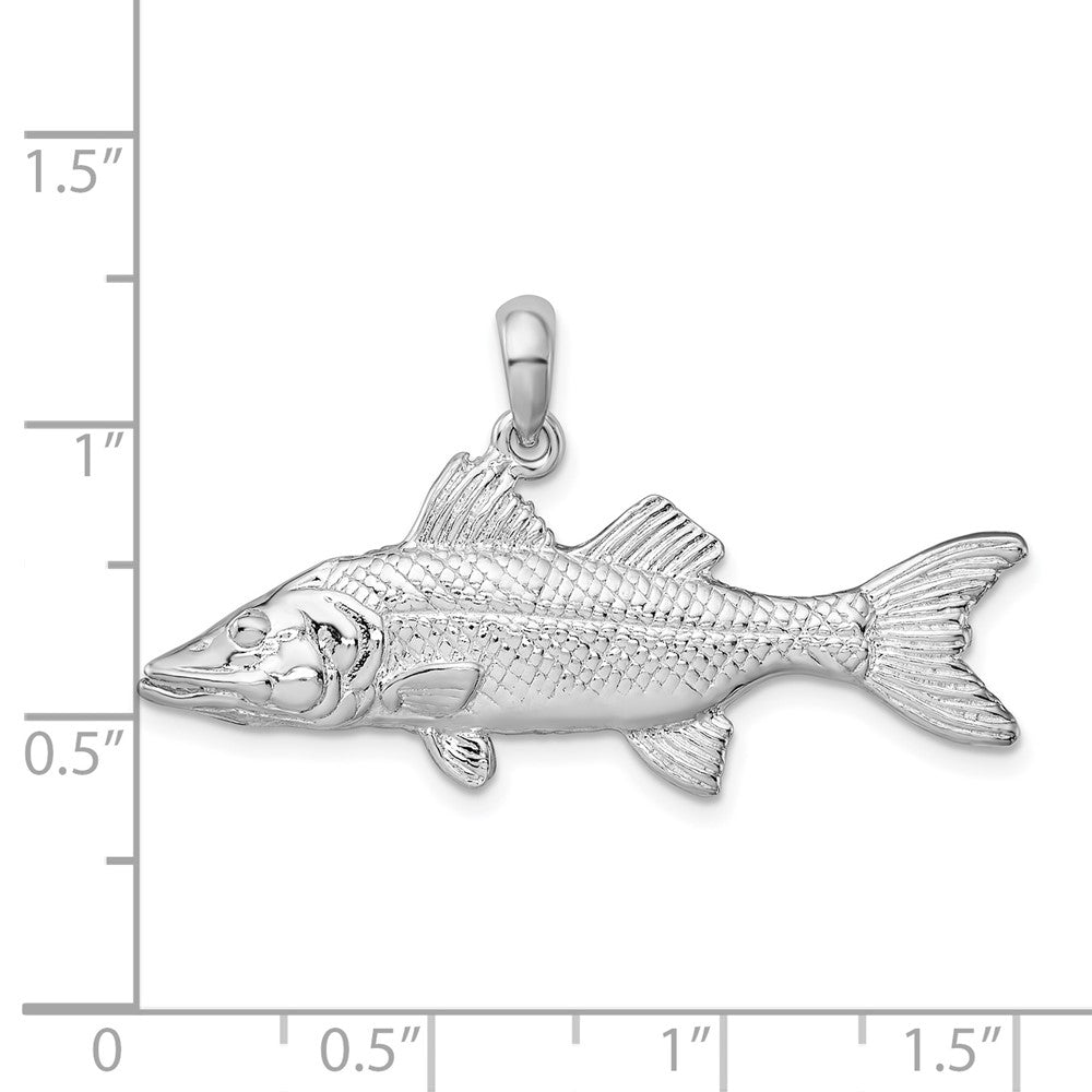 Sterling Silver Rhodium-plated Polished 3D Snook Fish Pendant