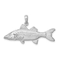 Sterling Silver Rhodium-plated Polished 3D Snook Fish Pendant