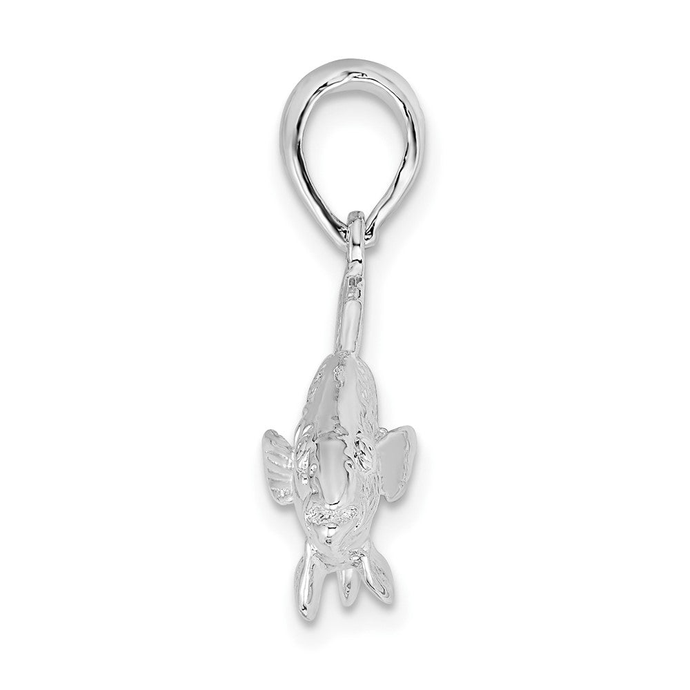 Sterling Silver Rhodium-plated Polished 3D Red Fish Pendant