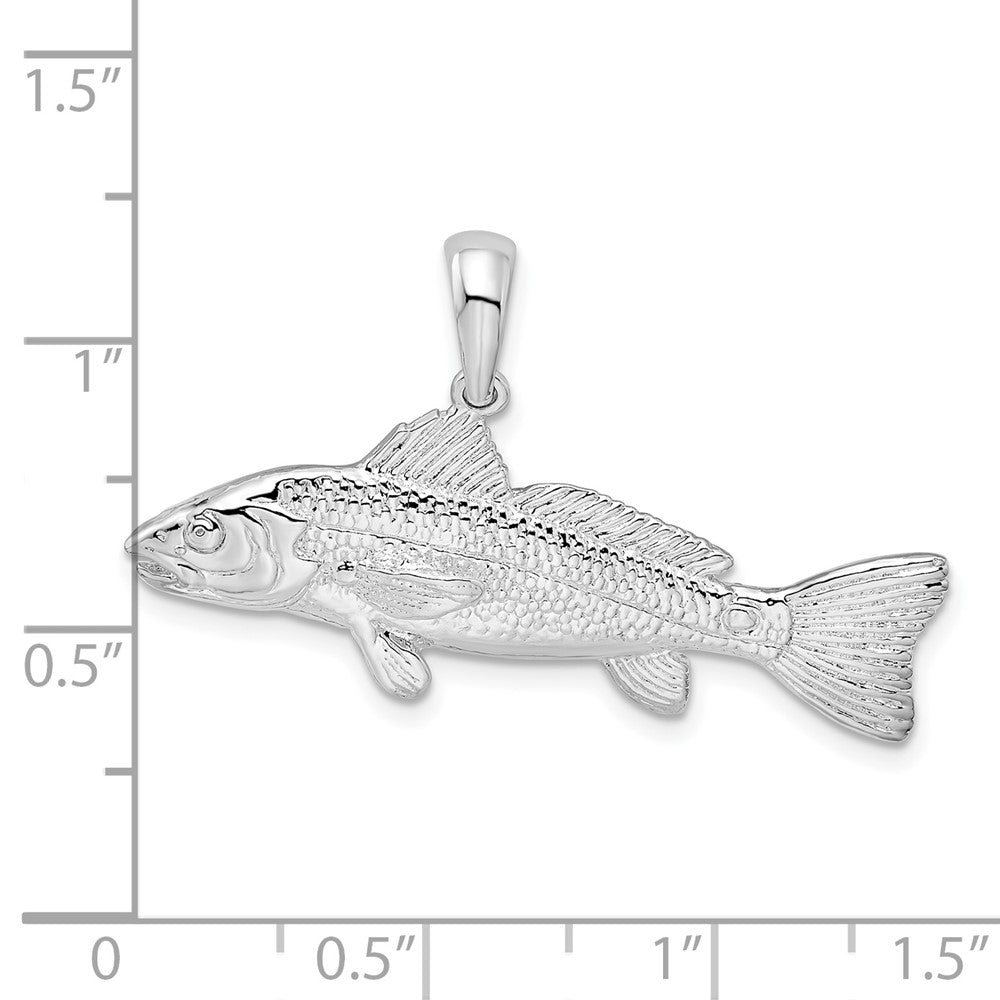 Sterling Silver Rhodium-plated Polished 3D Red Fish Pendant