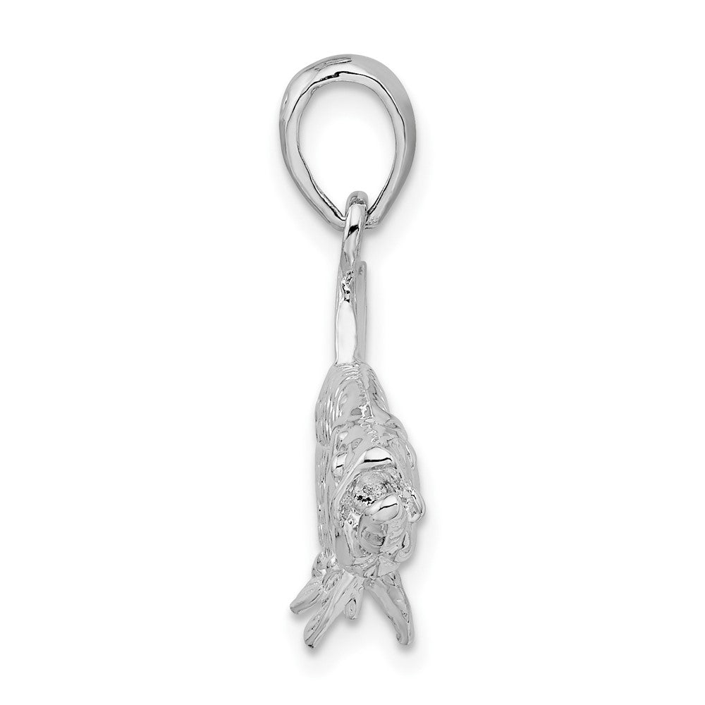 Sterling Silver Rhodium-plated Polished 3D Oxeye Tarpon Fish Pendant
