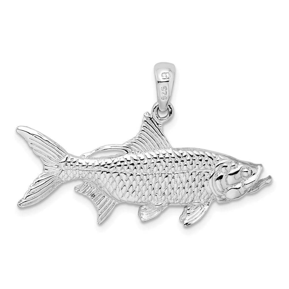 Sterling Silver Rhodium-plated Polished 3D Oxeye Tarpon Fish Pendant