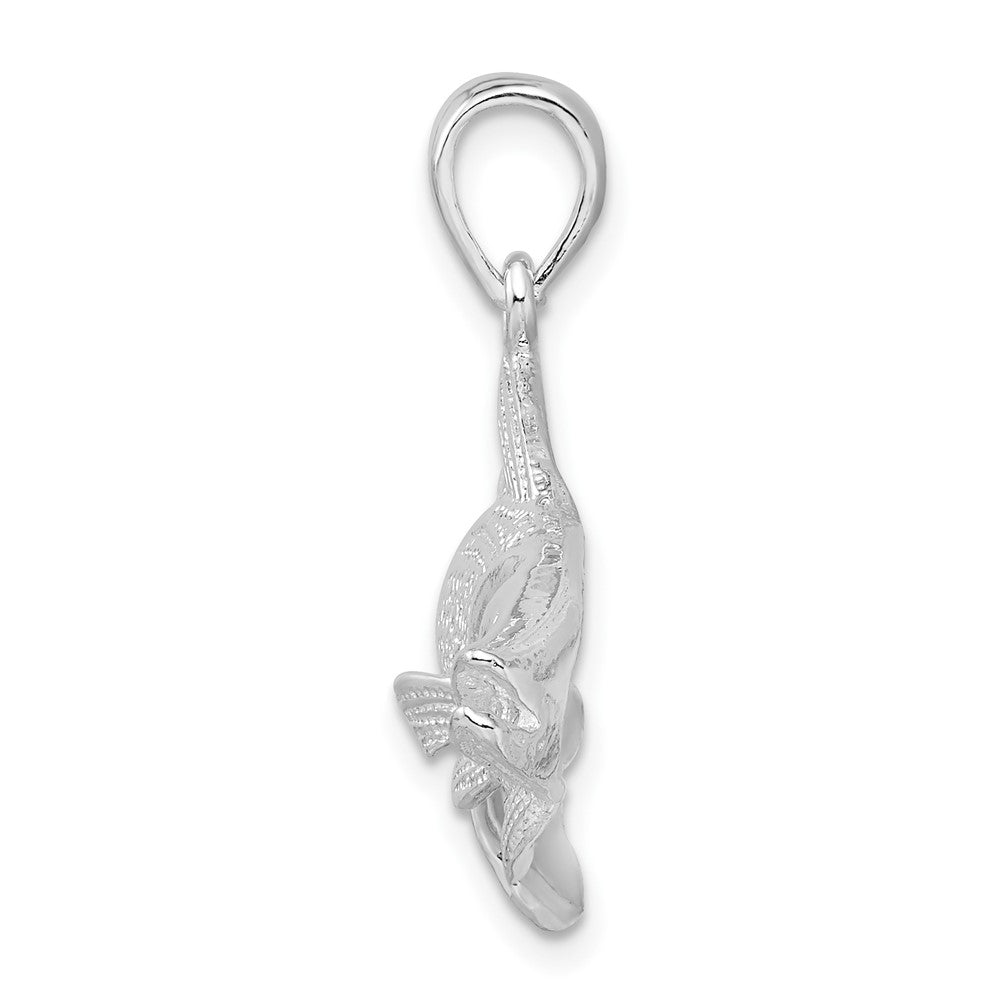 Sterling Silver Rhodium-plated Polished Red Fish Pendant