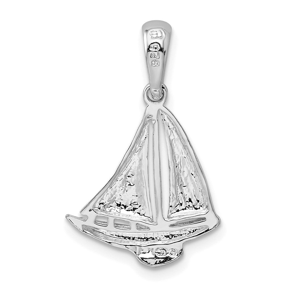 Sterling Silver Rhodium-plated Polished Sailboat Pendant