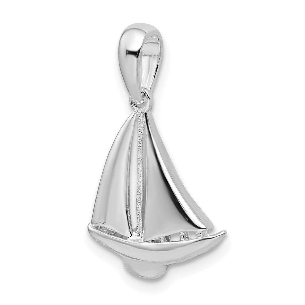Sterling Silver Rhodium-plated Polished Sailboat Pendant
