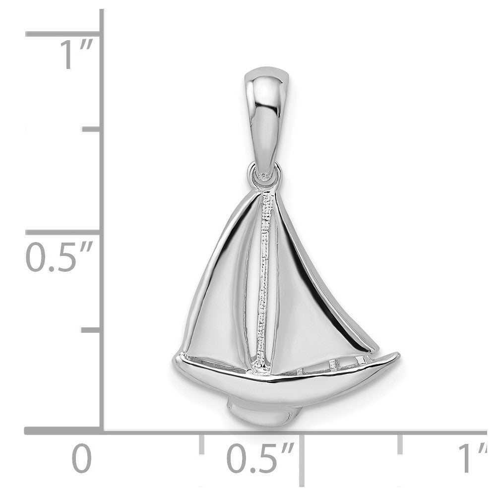 Sterling Silver Rhodium-plated Polished Sailboat Pendant