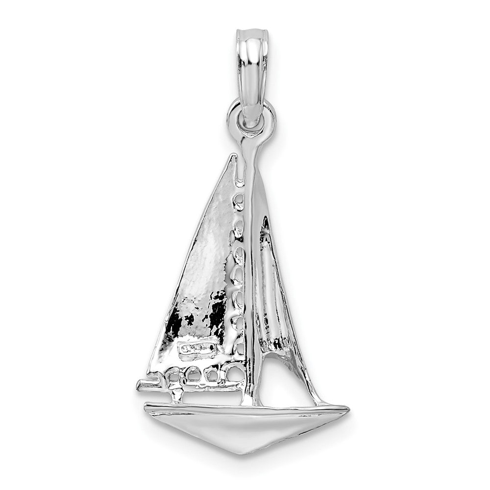 Sterling Silver Rhodium-plated Polished 3D Sailboat Pendant