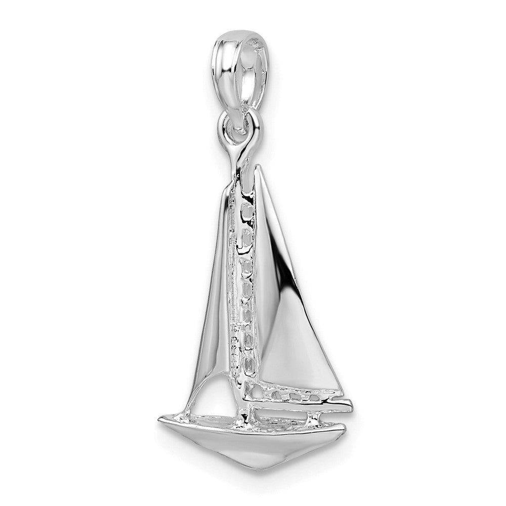 Sterling Silver Rhodium-plated Polished 3D Sailboat Pendant