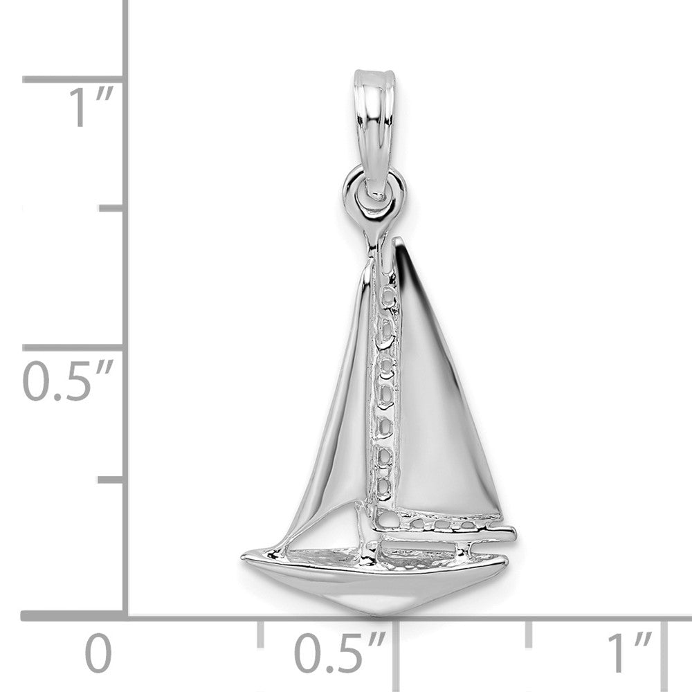 Sterling Silver Rhodium-plated Polished 3D Sailboat Pendant