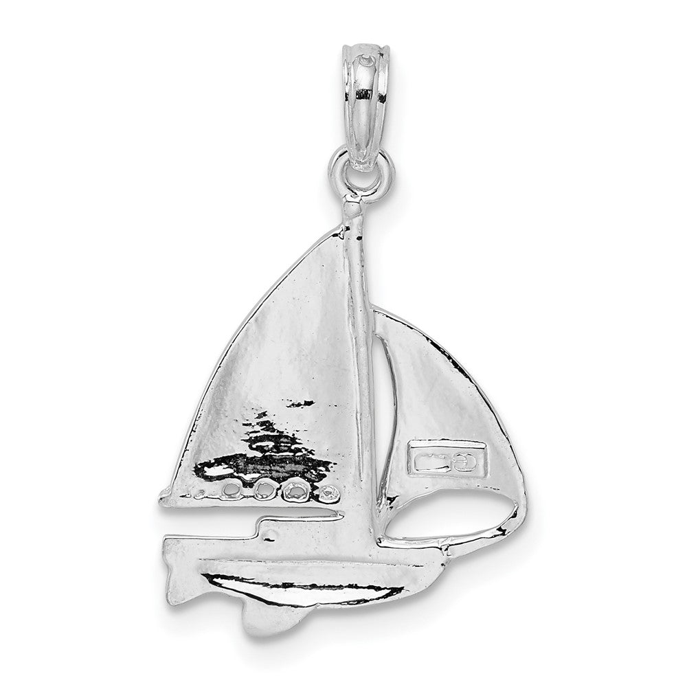 Sterling Silver Rhodium-plated Polished Sailboat Pendant