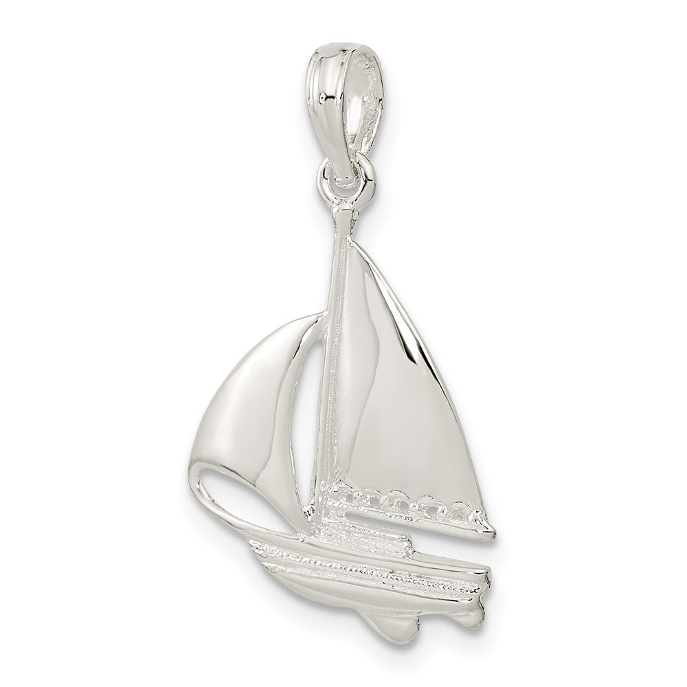 Sterling Silver Rhodium-plated Polished Sailboat Pendant