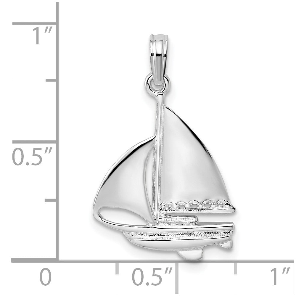 Sterling Silver Rhodium-plated Polished Sailboat Pendant