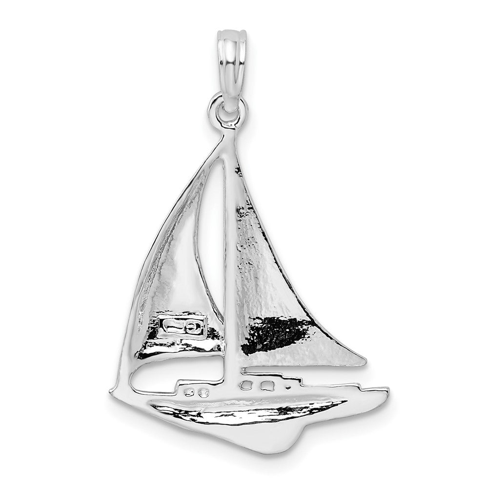 Sterling Silver Rhodium-plated Polished Sailboat Pendant