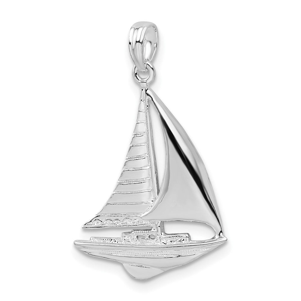 Sterling Silver Rhodium-plated Polished Sailboat Pendant