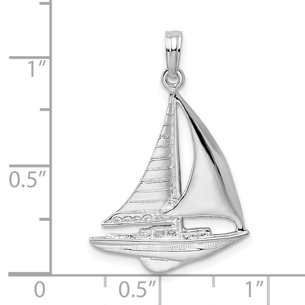 Sterling Silver Rhodium-plated Polished Sailboat Pendant