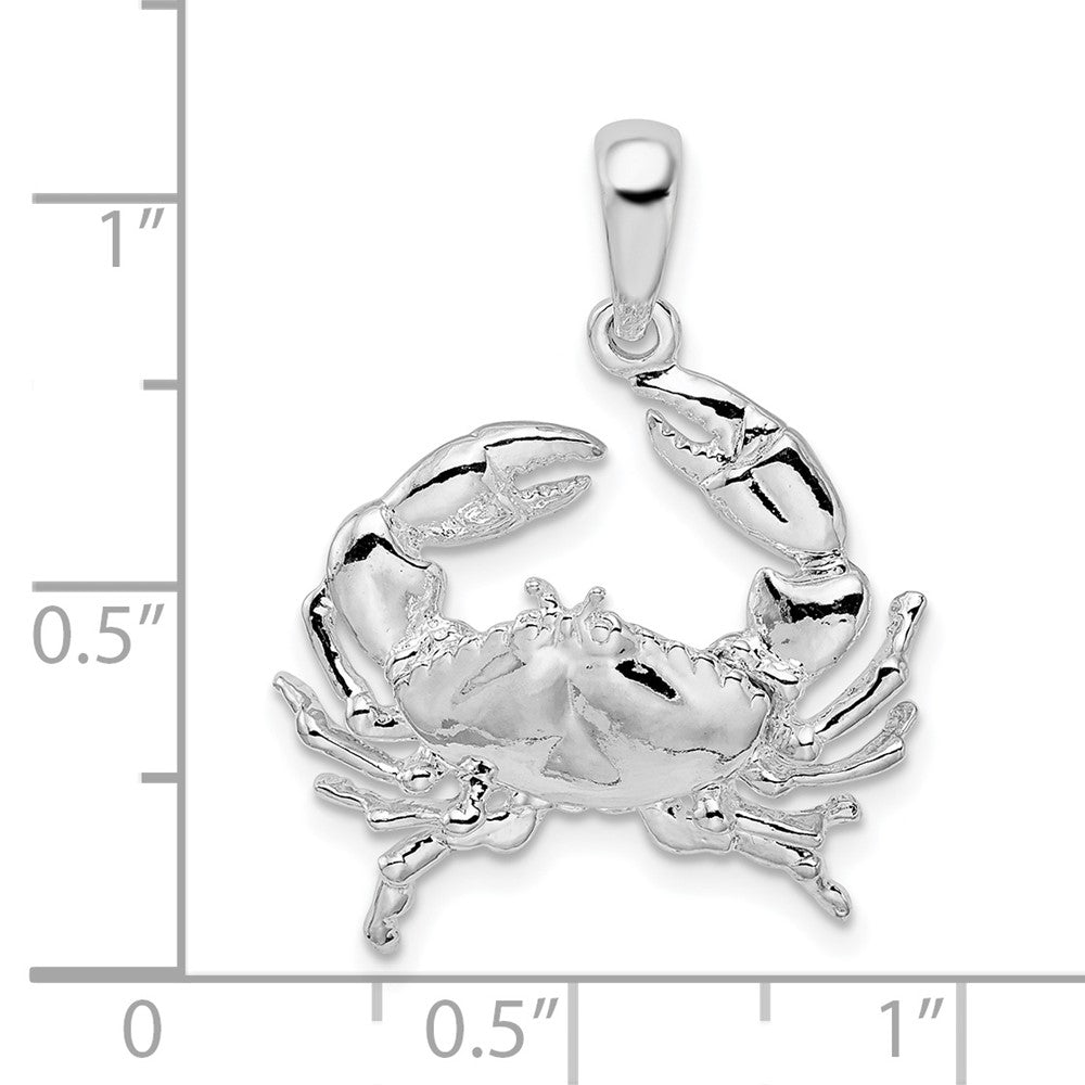 Sterling Silver Rhodium-plated Polished Stone Crab Pendant