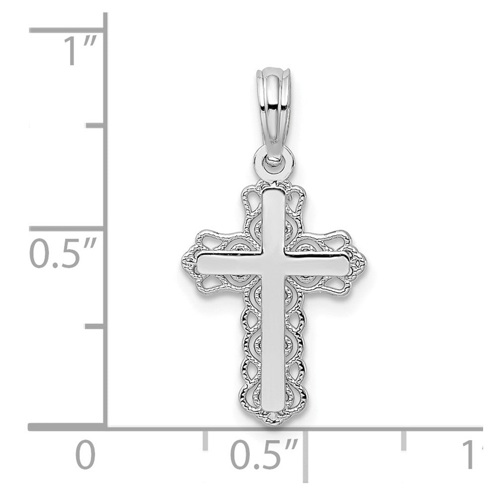 Sterling Silver Polished Lace Trim Cross Pendant