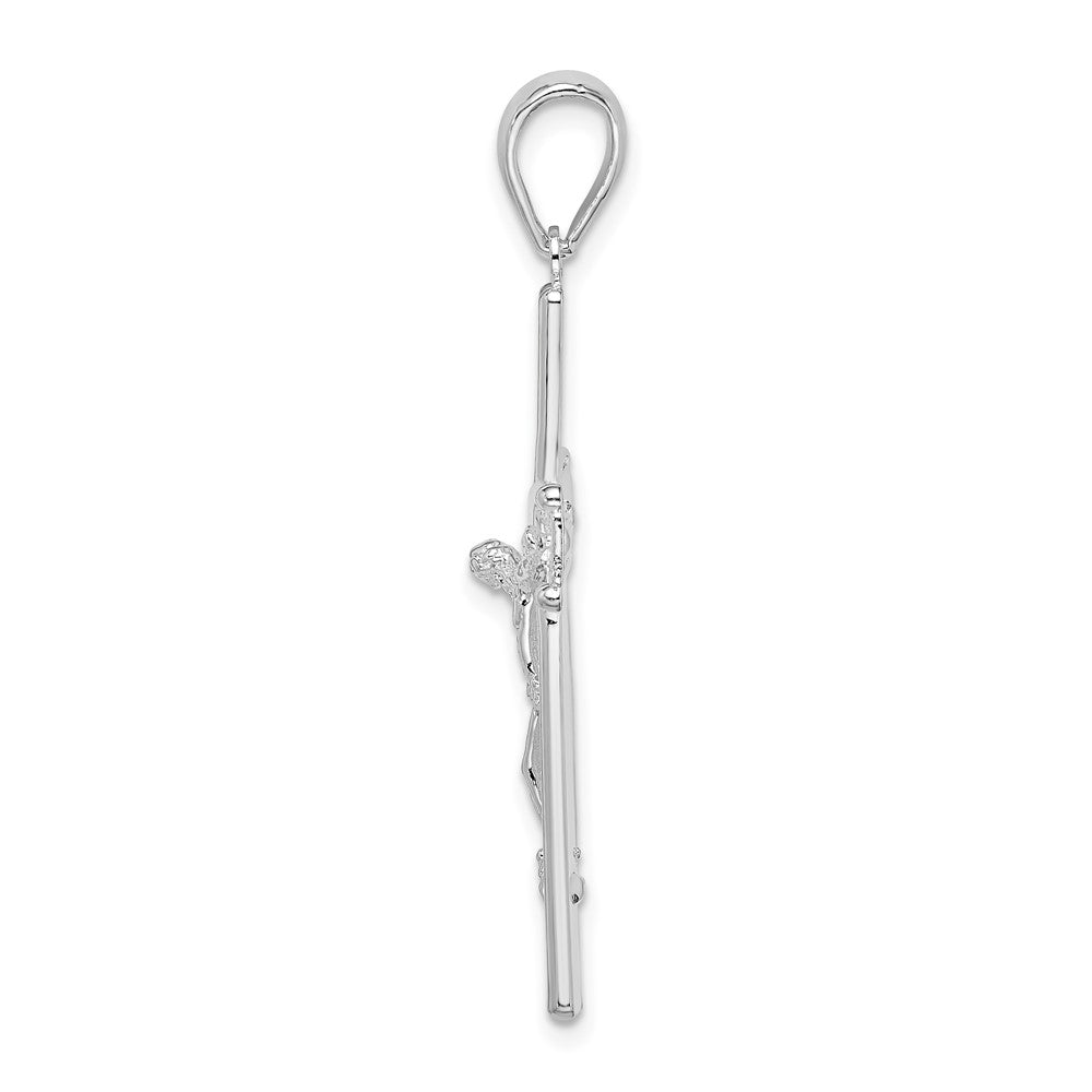 Sterling Silver Rhodium-plated Polished and Satin Crucifix Pendant