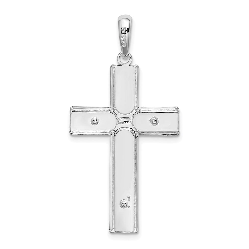 Sterling Silver Rhodium-plated Polished and Satin Crucifix Pendant