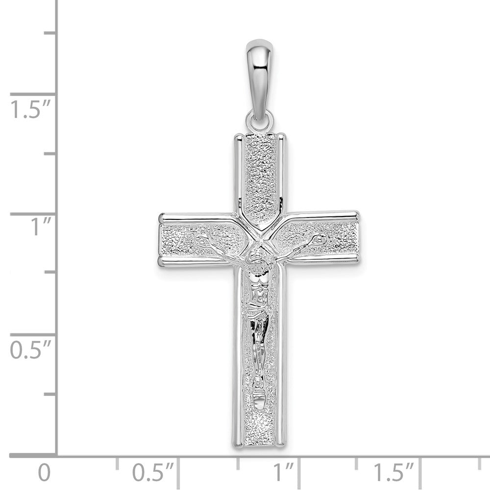 Sterling Silver Rhodium-plated Polished and Satin Crucifix Pendant
