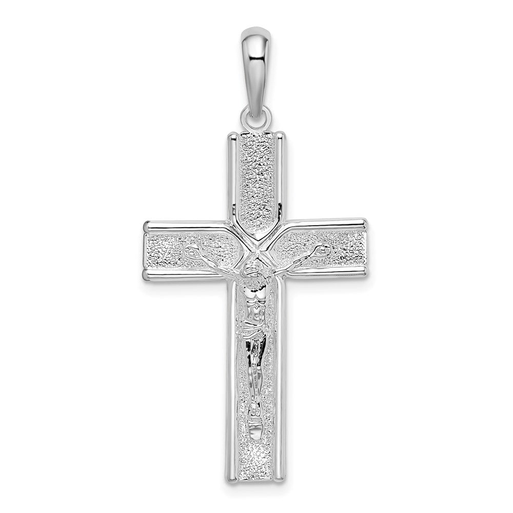 Sterling Silver Rhodium-plated Polished and Satin Crucifix Pendant