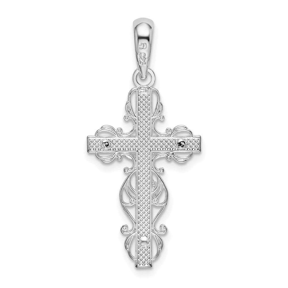 Sterling Silver Rhodium-plated Polished Lace Trim Crucifix Pendant