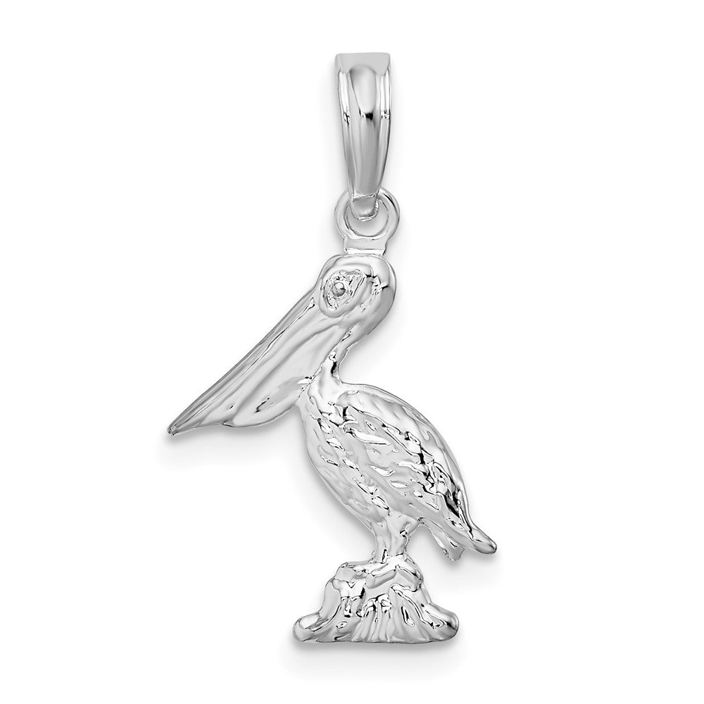 Sterling Silver Rhodium-plated Polished 3D Pelican Pendant