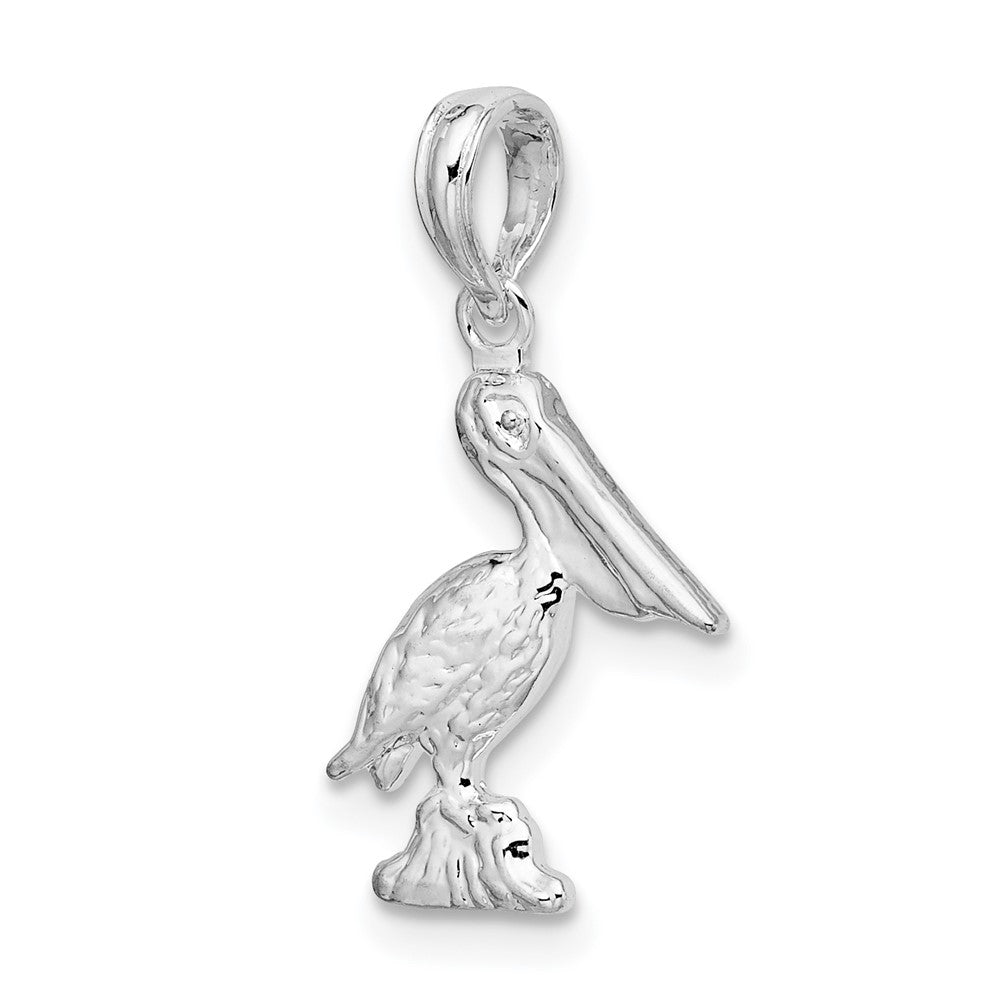 Sterling Silver Rhodium-plated Polished 3D Pelican Pendant