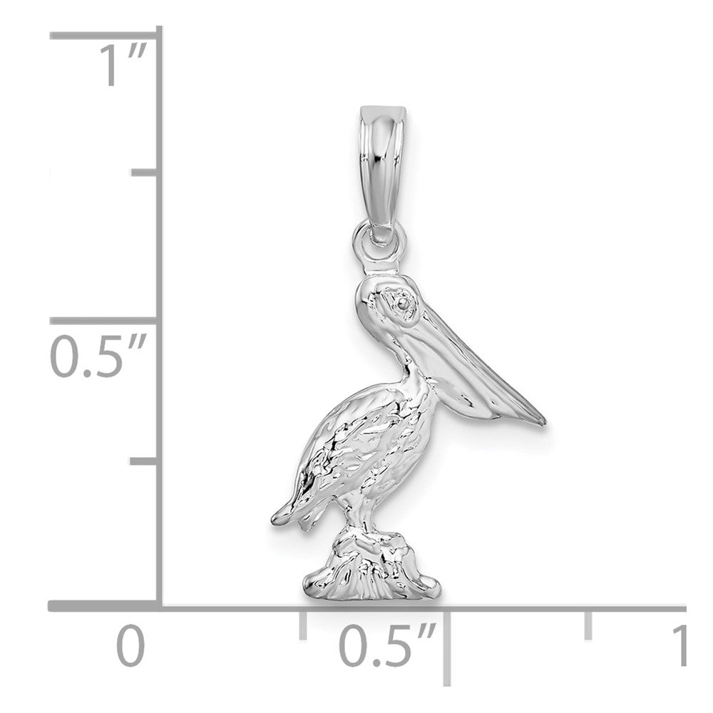 Sterling Silver Rhodium-plated Polished 3D Pelican Pendant