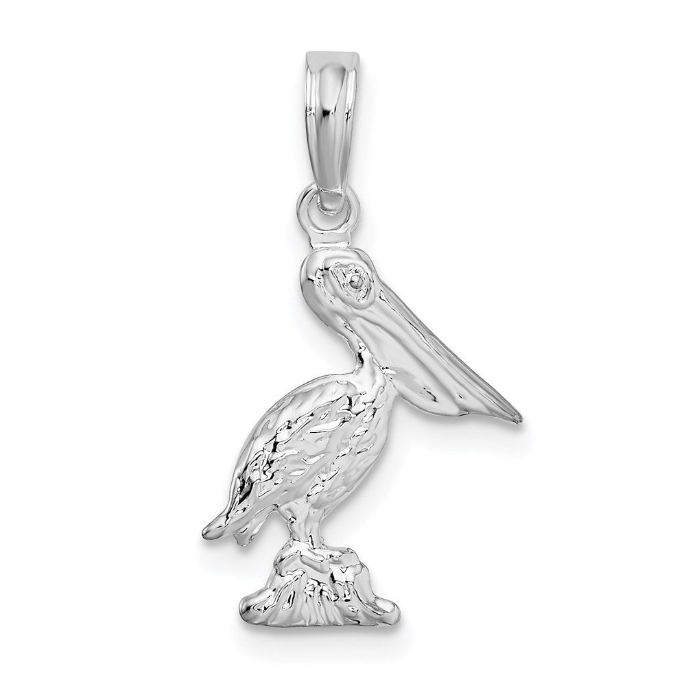 Sterling Silver Rhodium-plated Polished 3D Pelican Pendant