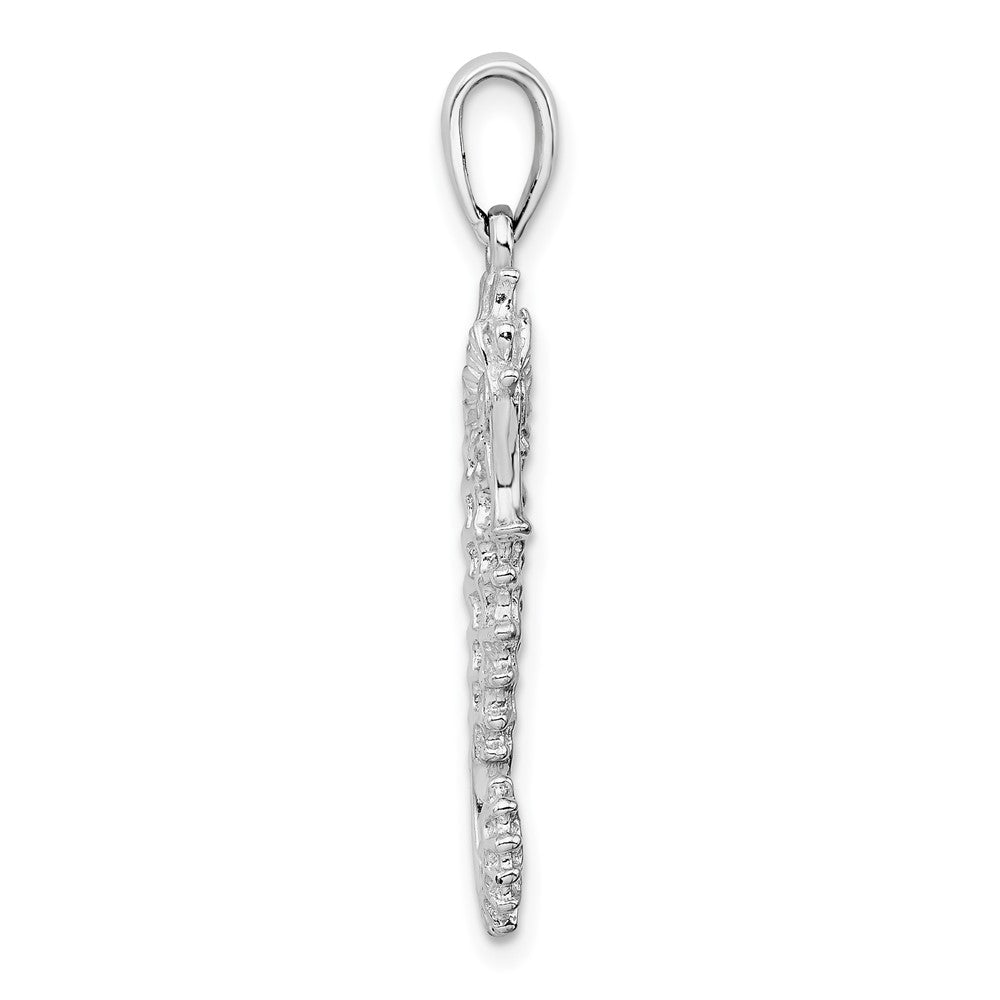 Sterling Silver Rhodium-plated Polished 3D Sea Horse Pendant