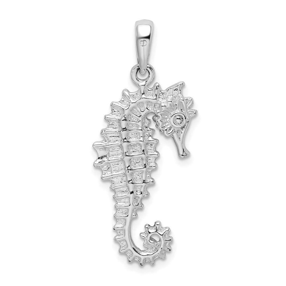Sterling Silver Rhodium-plated Polished 3D Sea Horse Pendant