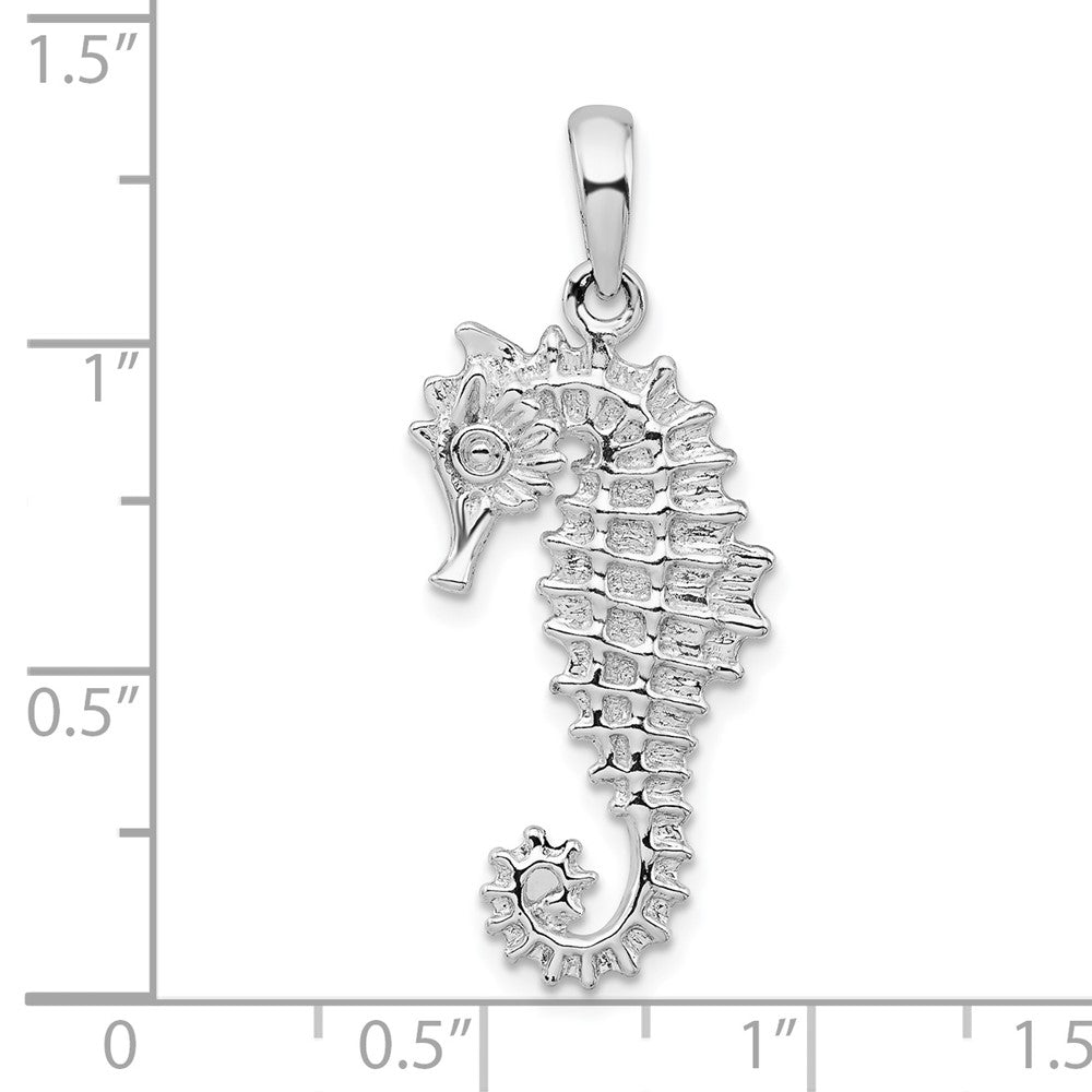 Sterling Silver Rhodium-plated Polished 3D Sea Horse Pendant