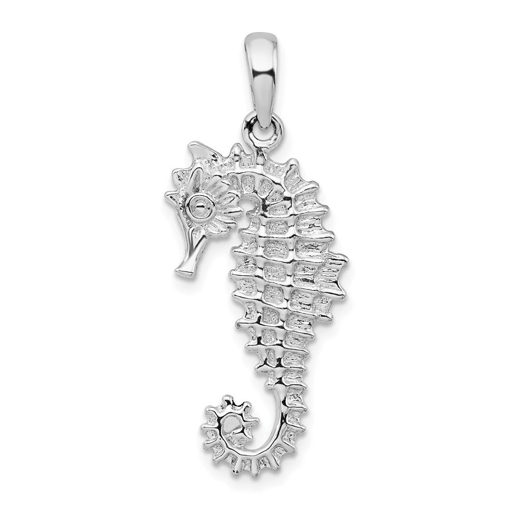 Sterling Silver Rhodium-plated Polished 3D Sea Horse Pendant