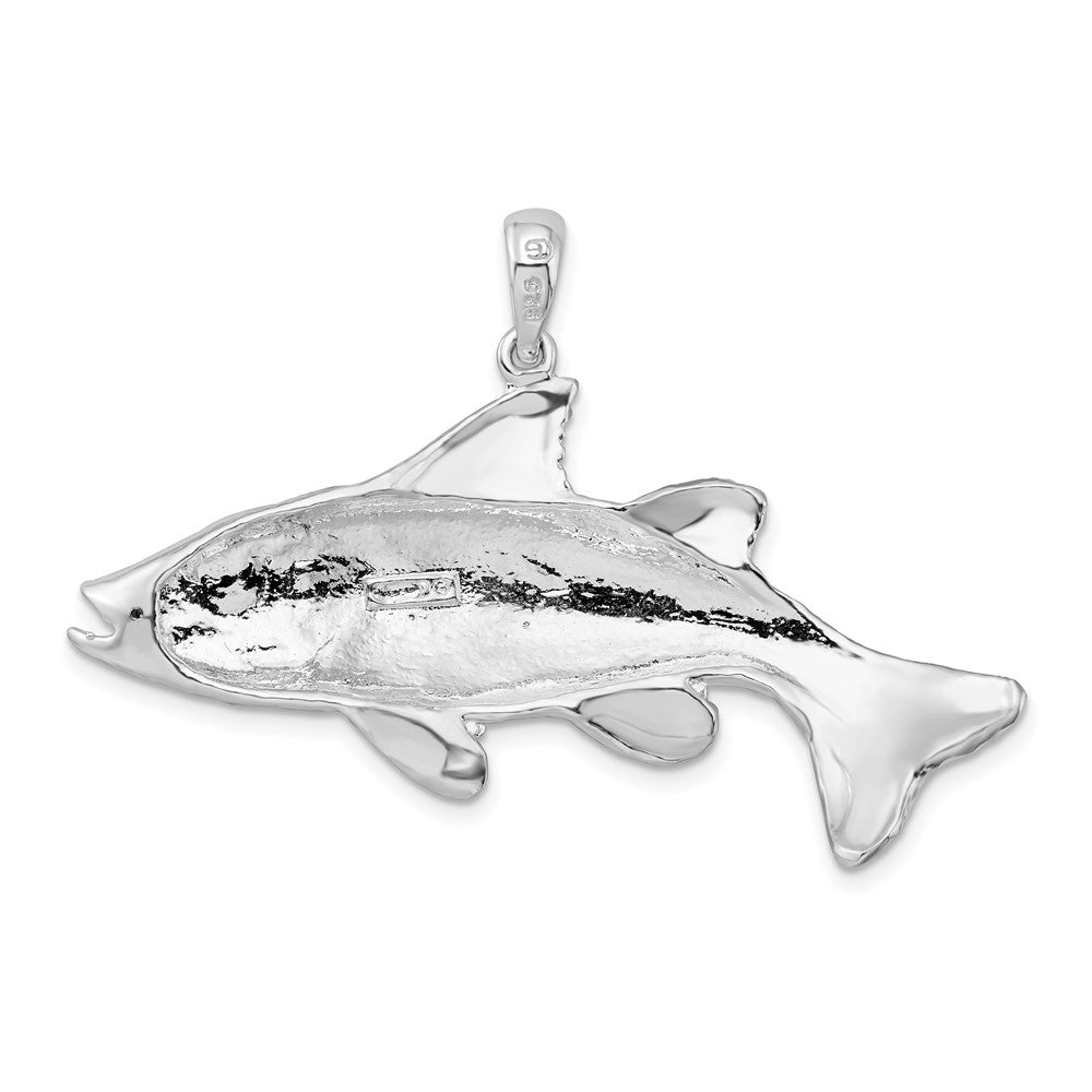 Sterling Silver Rhodium-plated Polished Red Fish Pendant