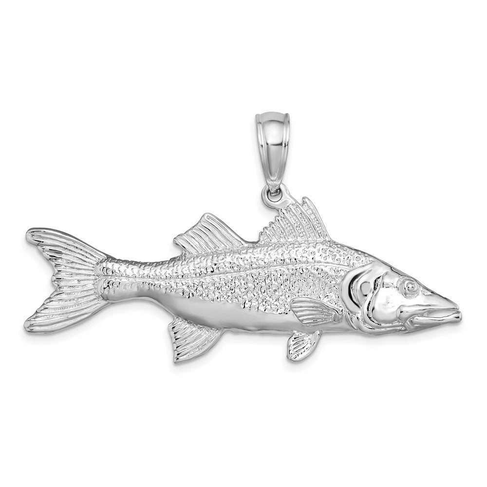 Sterling Silver Rhodium-plated Polished 3D Snook Fish Pendant