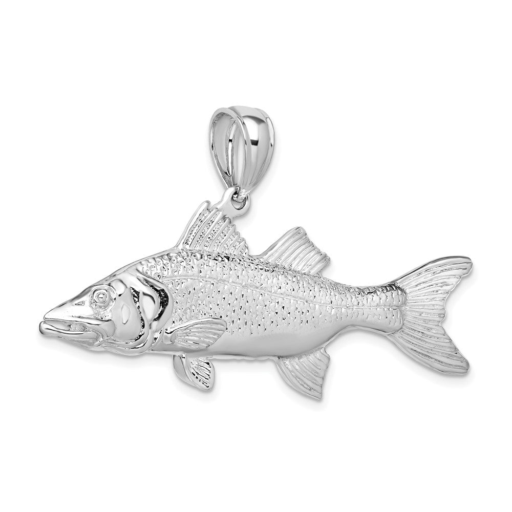 Sterling Silver Rhodium-plated Polished 3D Snook Fish Pendant