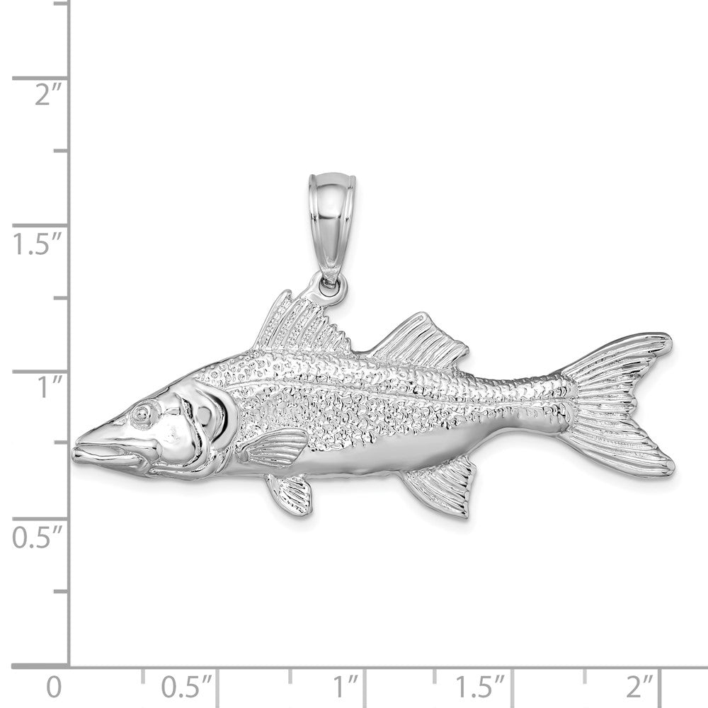 Sterling Silver Rhodium-plated Polished 3D Snook Fish Pendant