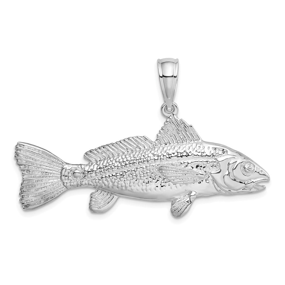 Sterling Silver Rhodium-plated Polished 3D Red Fish Pendant