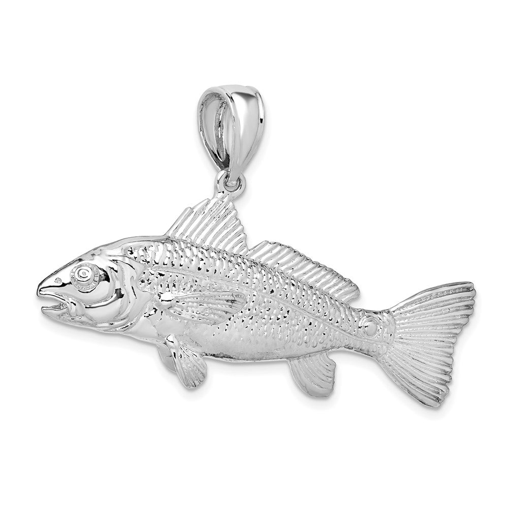 Sterling Silver Rhodium-plated Polished 3D Red Fish Pendant