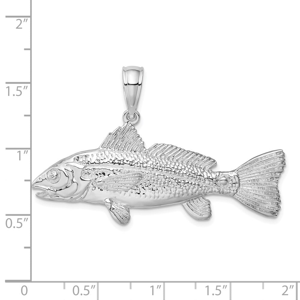 Sterling Silver Rhodium-plated Polished 3D Red Fish Pendant